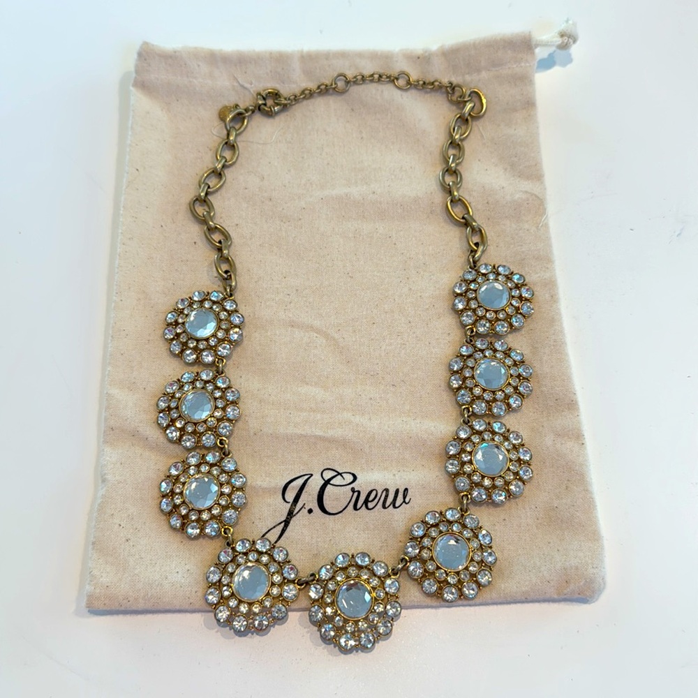 J.Crew Vintage Look Rhinestone Statement Necklace gold tone chain